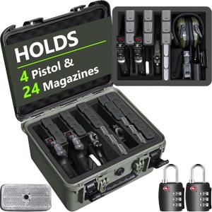 Pistol Gun Case for Multiple Handguns  TSA Approved Travel Pistol Case with 2 TSA Locks, Pre-cut Heavy Duty Waterproof Hard Shell Gun Case with Silica Gel Canister