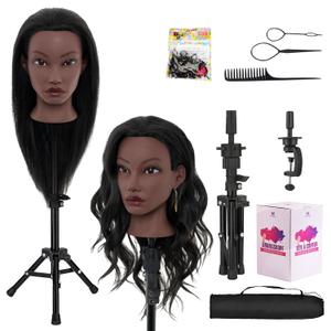 20 Inch Mannequin Head Human Hair with Stand,Real Hair Mannequin Head for Braiding,Cosmetology Manikin Doll Head for Styling with Mannequin Head Stand Table Clamp Hair Braiding Set