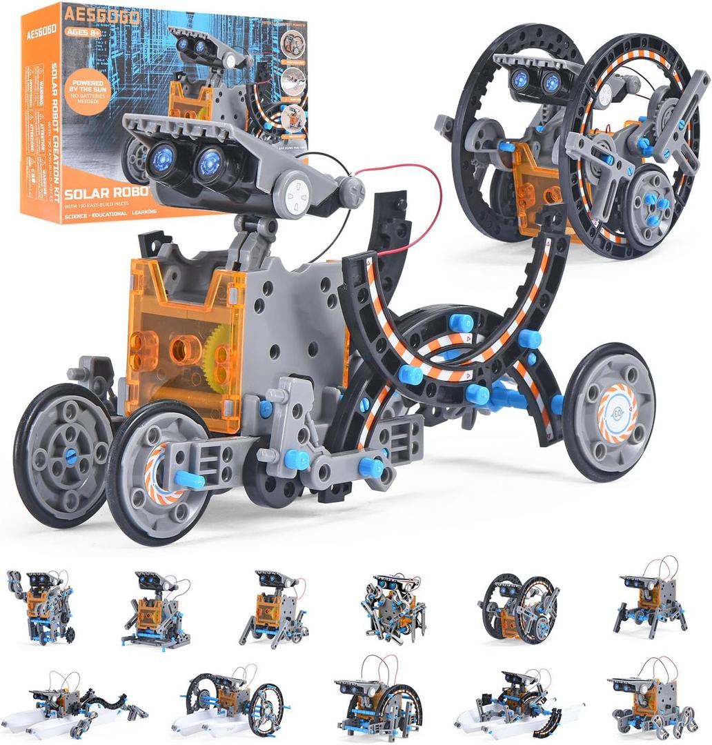 12-in-1 Solar Robot Kit for Kids Age 8-12, STEM Educational Solar Power Robotic Toys Gifts for Kids, DIY Science Building Experiments Kit Christmas Birthday Gifts for Boys Girls Age 8 9 10 11 12 (Grey)