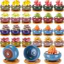 24 Pcs Small Succulent Pots with Drainage - 2.5 Inch Mini Ceramic Cactus Planters with Bamboo Saucers, 8 Colors Ice Crack Glaze Flower Pots for Plants, Home Office Desk Decor