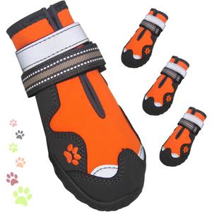 Dog Shoes for Large Dogs, 360Anti Slip Medium Dog Boots & Paw Protectors Winter Snowy, Waterproof 4Pcs Dog Booties with Reflective Strips (Size 1: 1.57''x2.09''(W*L), Orange)