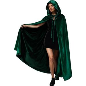 Velvet Hooded Cloak for Adults Full-Length Medieval Cape with Oversized Hood for Halloween Cosplay Gothic Wizard (Black)