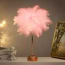 Pink Feather Lamp - LED Atmosphere Feather Night Lights Bedside Lamps for Mother, Girlfriend Home Girl Room Wedding Decoration