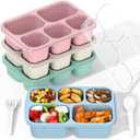 Bento Box Adult Lunch Box - 4 Pack, 5 - Compartment Meal Prep Container for Kids, Reusable Food Storage Snack Containers - Stackable for School, Work, and Travel (Wheat(Green/Blue/Pink/Beige))
