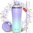 Insulated Water Bottle for Women, 24 oz Stainless Steel Water Bottles, Double Walled, 2 Lids (Chug & Tumbler) - Hydrate & Caffeinate, (Lavender Meadow)