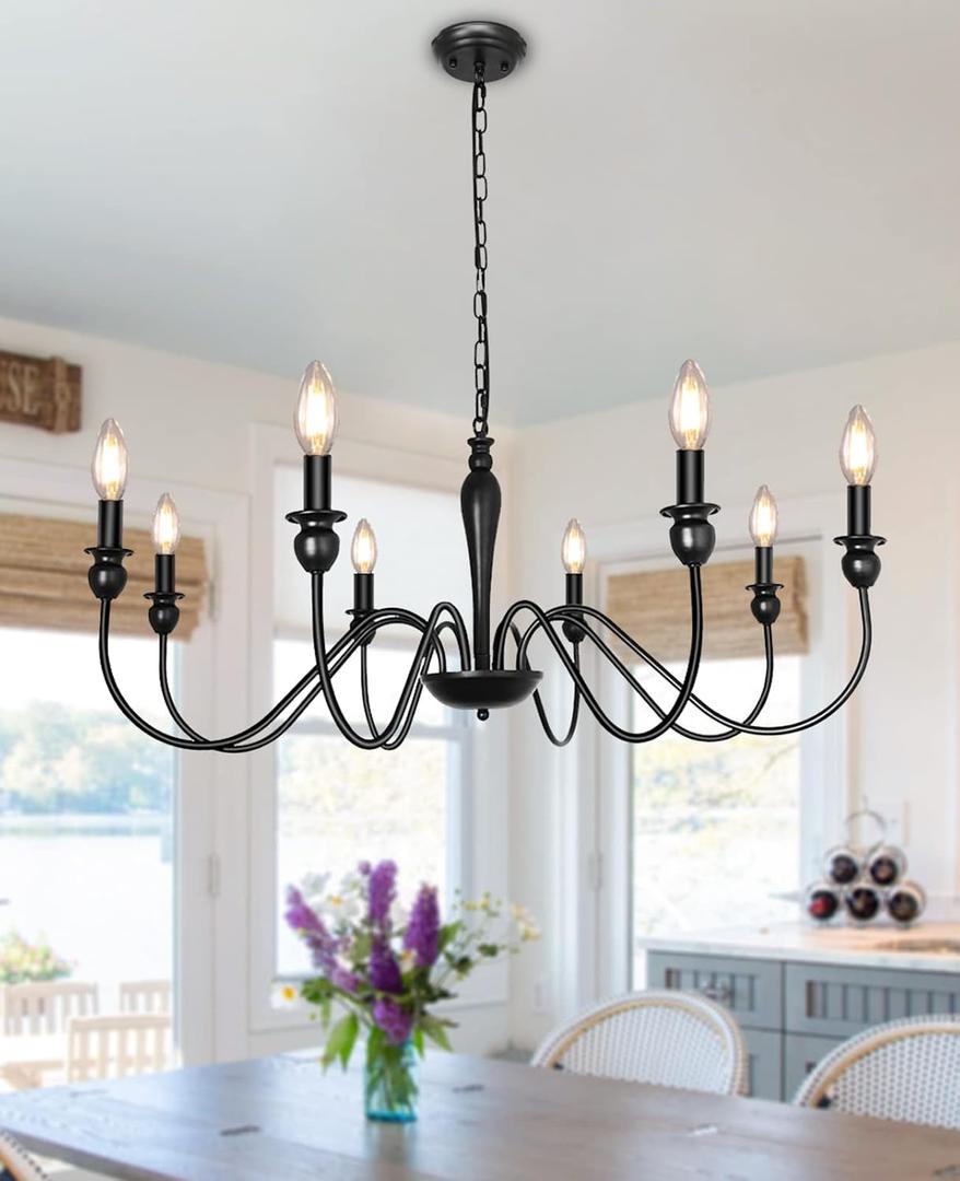 LASENCHOO Black Farmhouse Chandeliers for Dining Room Light Fixture, Rustic Metal Traditional Candle Chandelier for Bedroom Kitchen Living Room Entryway Foyer Farmhouse Light Fixtures Ceiling Hanging