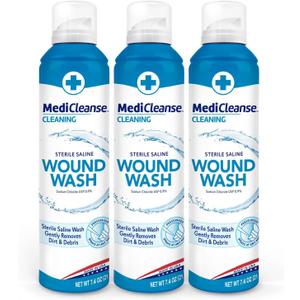 MediCleanse First Aid Sterile Saline Wound Wash, Promotes Healing, No Stinging or Burning, 7.4 oz (Pack of 3) - Made in USA