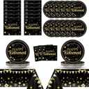 Happy Retirement Party Supplies Set Serves 48 Guests, Black and Gold Plates & Napkins with Tablecloths for Men & Women, Teacher Coworkers Nurse Farewell Say Goodbye Party Table Decorations