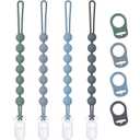 4-Pack Silicone Pacifier Clip with Adapter Ring Fits MAM Dummy, Soft Flexible Binky Holder for Button-Style Maam Dummies, Anti-Loss Paci Clips for Baby Boys, Xmas Gifts Baby Shower Essentials (Gray+Blue+Green+Dark Gray)