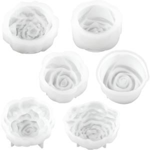 Silicone Candle Molds, 6 Pack, Rose Flower Shape, 2.5 Inch, Non-Stick Easy Release, White, for DIY Candle Making Soap Resin Crafts