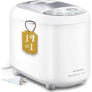 KITCHENARM 19-in-1 HANDY Bread Machine with Homemade Cycle and Gluten Free Setting - Beginner Friendly 2LB 1.5LB 1LB White Bread Maker Machine with Recipes and Delay Timer (19 Programs - 3 Loaf Sizes - 3 Crust Colors, White Body - Stainless Steel Lid & Chamber)
