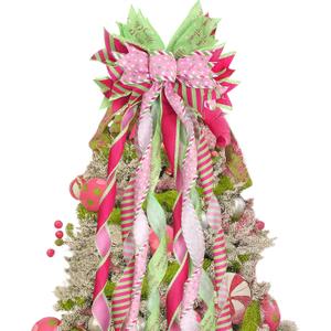 Green and Pink Christmas Tree Topper Wreath Bow Large Christmas Bow Pink Tree Topper for Xmas Ornament Family Wedding Thanksgiving Indoor Outdoor Decoration 44.9 x 11.8 Inch
