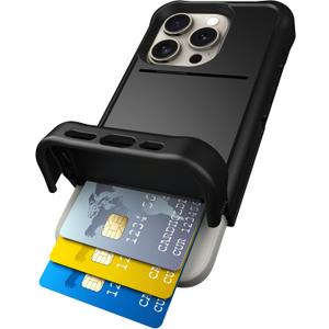 Scooch for iPhone 15 Pro Case with Card Holder, Wingmate Wallet Case with Hidden Card Slot and RFID Protection for up to 4 Cards, 10-Foot Drop Protection, Black