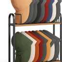 SWTYMIKI Hat Stand for Baseball Caps - 2 Tier Wood & Metal Removable Tabletop Hat Organizer Storage Display Rack, Holds up to 20 Caps for Desk, Closet Shelf, Dresser (Black)