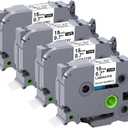 TZe-241 Label Maker Tape 18mm 0.7 Laminated White Replacement for Brother P-Touch Label Maker Refills TZe241 Black on White 3/4 Inch TZe Tz Tape Work with Brother PT-D400 PTD410 PTD600, 4-Pack