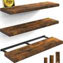 BAYKA Floating Shelves for Wall, 36 inches Wall Mounted Rustic Wood Shelves for Bathroom, Bedroom, Living Room, for Storage/Decor with 30lbs Capacity, Rustic Brown, Set of 3