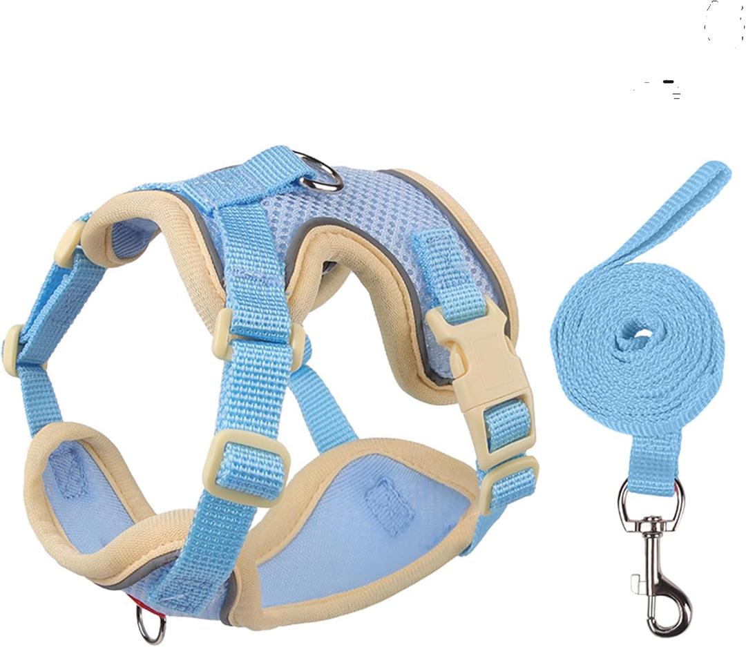 Cat Harness and Leash Set for Walking  Escape-Proof Reflective Vest for Cats and Small Dogs, Adjustable Soft Air Mesh with Pressure-Reducing Design, 4.92ft (Light Brown & Blue, M)