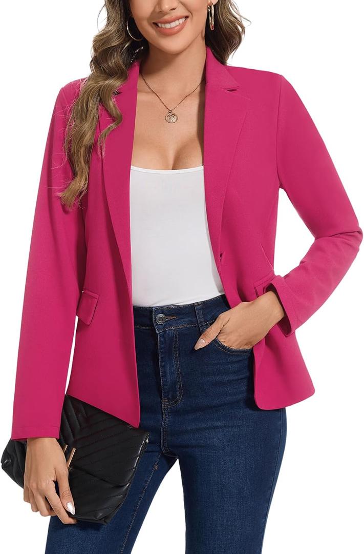 LADI TREND Blazers for Women Long Sleeve Notch Lapel Casual Work Office Blazer Open Front Button Pockets Suit Jackets (Medium, Hot Pink)