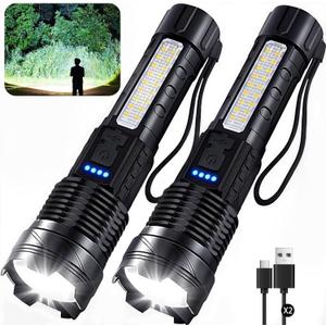 Rechargeable Flashlights High Lumens, 7Mode LED Flashlight Rechargeable, Super Bright Flashlight Powerful, IPX6 Waterproof, Adjustable Tactical Flashlights for Home Emergencies Camping, 2 Pack