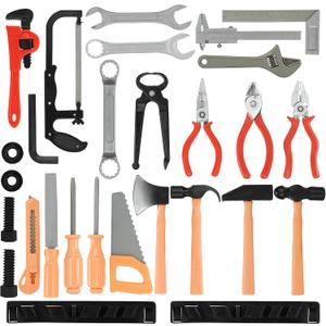 56 Pcs Kids Toy Tool Set Construction Party Supplies Plastic Pretend Play Accessory for Boys with Screwdrivers Pliers Axes Saws