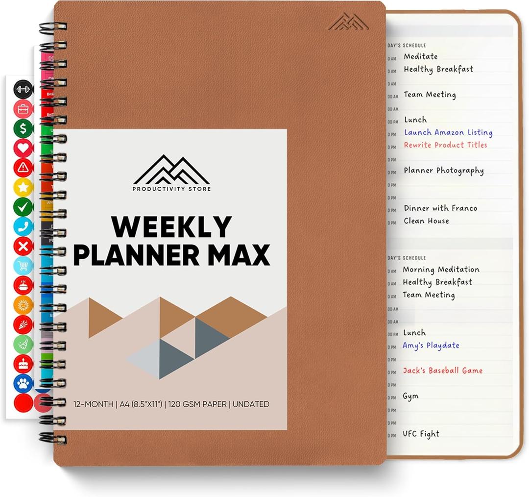 2026 Planner. 8.5" x 11" Spiral-Bound Weekly, Monthly and Daily Planner - Organize All 52 Weeks - Increase Productivity and Get Organized - Productivity Store (Leather)