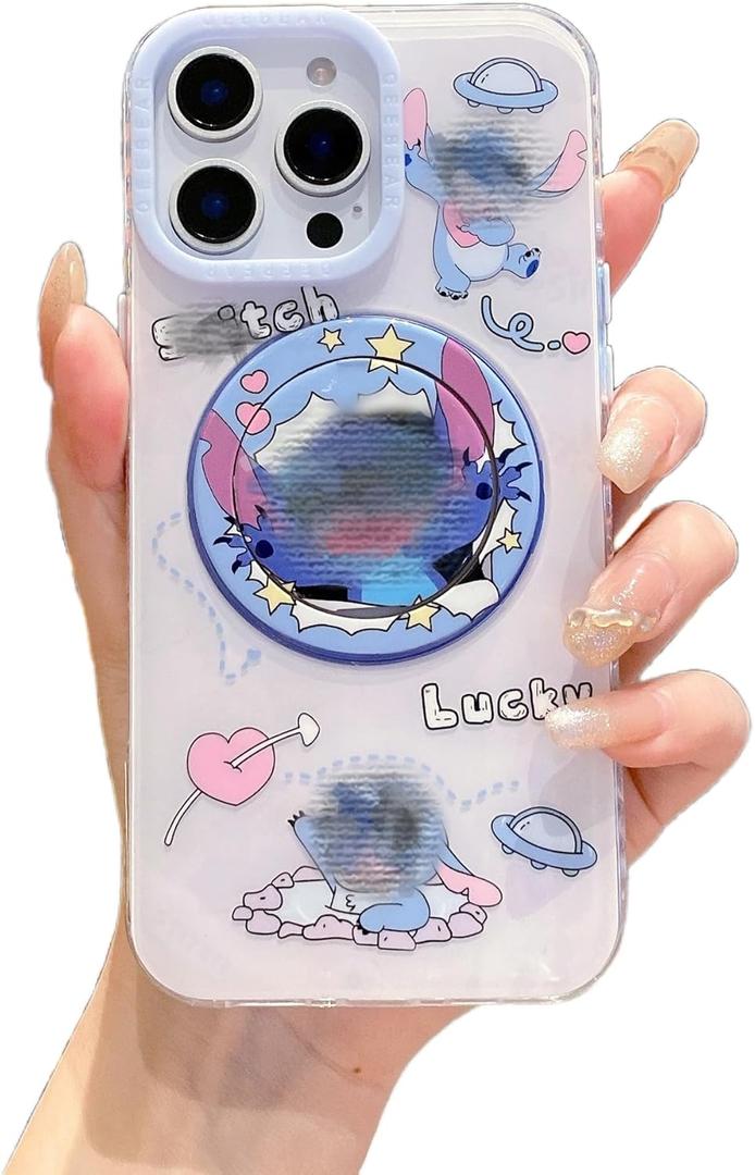 Magnetic Stand for iPhone 16 pro max Case with Magnetic Kawaii Cute Cartoon Design Soft TPU Shockproof Protective Case for Women Girls (Blue)