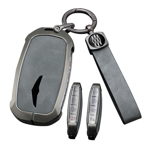 Ontto Car Key Fob Cover Key Case Fit for Genesis GV60 GV70 GV80 GV90 G70 G80 G90 2026 2025 2024 2023 2022 2021,Metal and PVC Key Skin with Keychain,Antiscratched and Protective,Grey