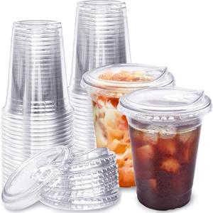 Qinsihwn 16 Oz Plastic Clear Cups with Strawless-Sip-Lids,25 Sets Plastic Cups with Sip Through Lids,Disposable Iced Coffee Cups for Milkshake,Smoothie,Cold Drinks