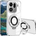 Wousunly Compatible with Oppo Find X9 Pro Case Clear with Stand 360Magnetic,Phone Case for Find X9 Pro Slim with Ring Kickstand Silicone Transparent Protective Cover (White)