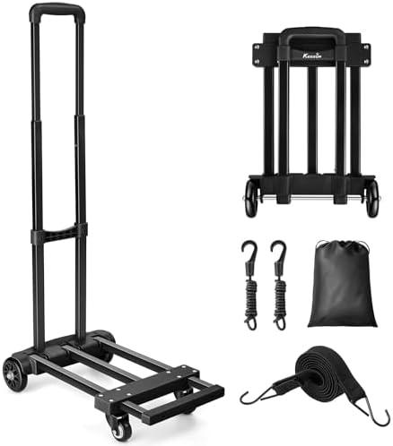 KEDSUM Folding Hand Truck with 4 Wheels, Lightweight Dolly Cart with Wheels Foldable, Expandable Baseplate Utility Luggage Cart Compact for Travel, Moving and Office Use, Easy to Store