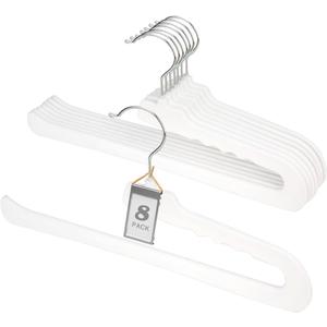 Velvet Pants Hangers,8 Pack Non Slip Felt Slack/Trouser Hanger,Slim & Sleek Heavy Duty Space Saving Closet with 360° Swivel Hook,Tank Top Hangers for Shorts,Jeans,Suit Pants,Towel(White)
