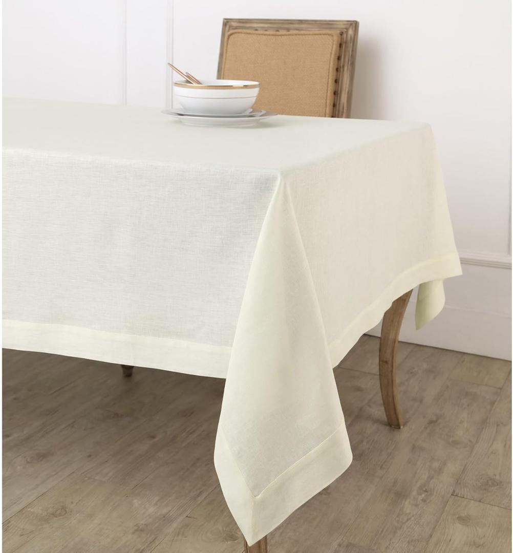 Solino Home Ivory Linen Tablecloth 54 x 72 Inch - 100% Pure Linen Table Cloth for Rectangle Tables - Fete, Machine Washable Tablecloth for Spring, Easter