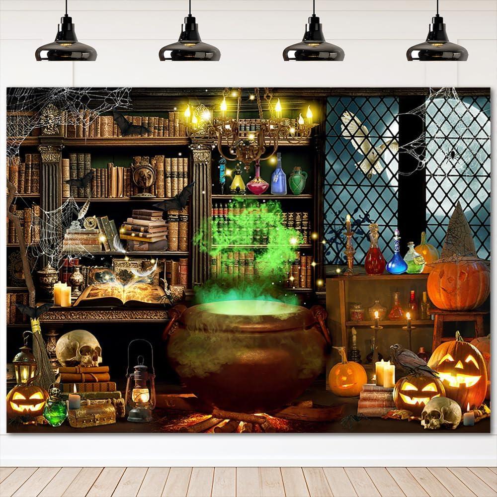 Mocsicka Halloween Magic Photography Backdrop Mid Century Vintage Witches Halloween Party Background Spooky Retro Witch Halloween Birthday Party Decorations Photo Booth Props (8x6ft)