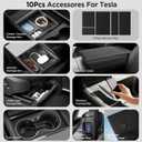 10PCS Center Console Organizer for Tesla New Model Y Juniper (Premium & Performance) Under Seat Storage Armrest Cover Hidden Storage Charger Pad for Tesla Model Y Accessories 2025 2026 Black
