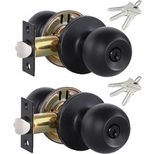 Lanwandeng 2 Pack Entry Door Knobs with Lock and Keys All Alike, Interior/Exterior Door Knob for Bedroom or Bathroom, Entrance Matte Black Door Locks