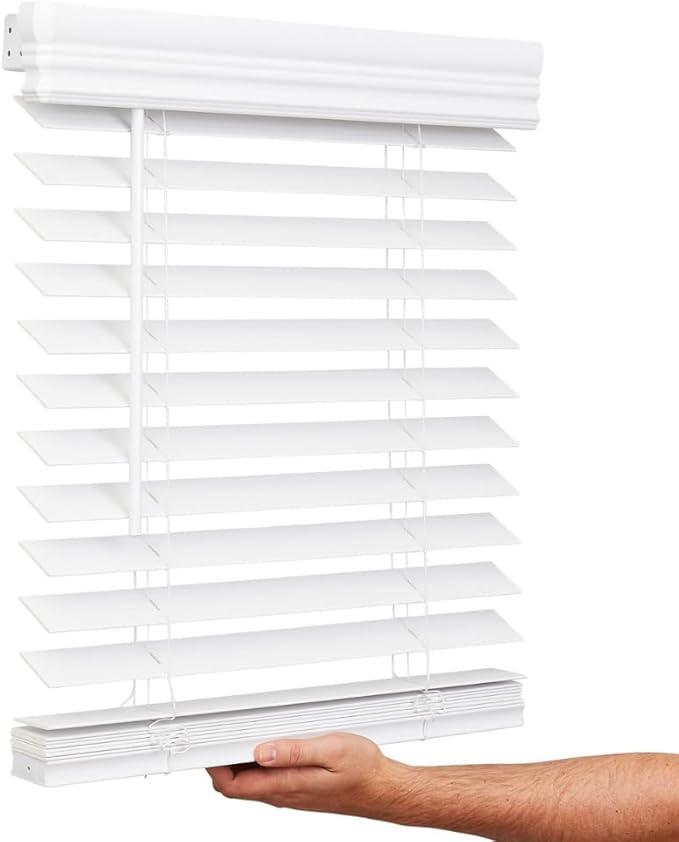 Lotus & Windoware Cordless, 2 Inch Faux Wood Blind, 30" Wide x 48" Long, Window Blinds, Blinds & Shades, Blinds for Indoor Windows, Embossed, Bright White