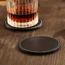 A Set of Brown PU Leather Drink Coasters 6pcs Leather Coasters with Holder for Glass Coffee Cup & Mug Tabletop Furniture Protection Bar Kitchen Dinning Accessories