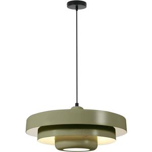 Large Olive Green Pendant Light, 17.7" Vintage Ceiling Chandelier with 3-Layer Metal Shade, Mid Century Modern Light Fixture for Dining Room, Shop, Cafe