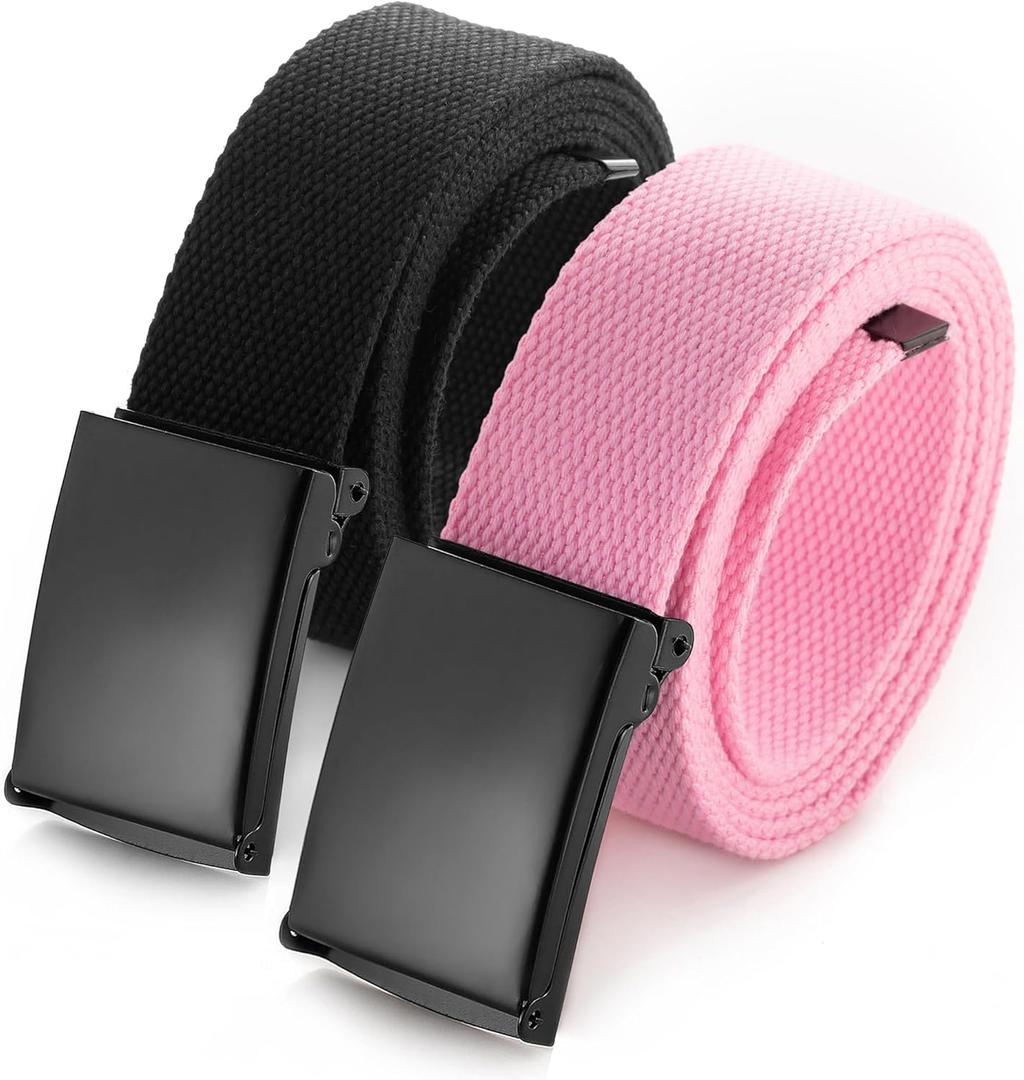 Mile High Life Cut To Fit Canvas Web Belt Size Up to 52" with Flip-Top Solid Black Military Buckle