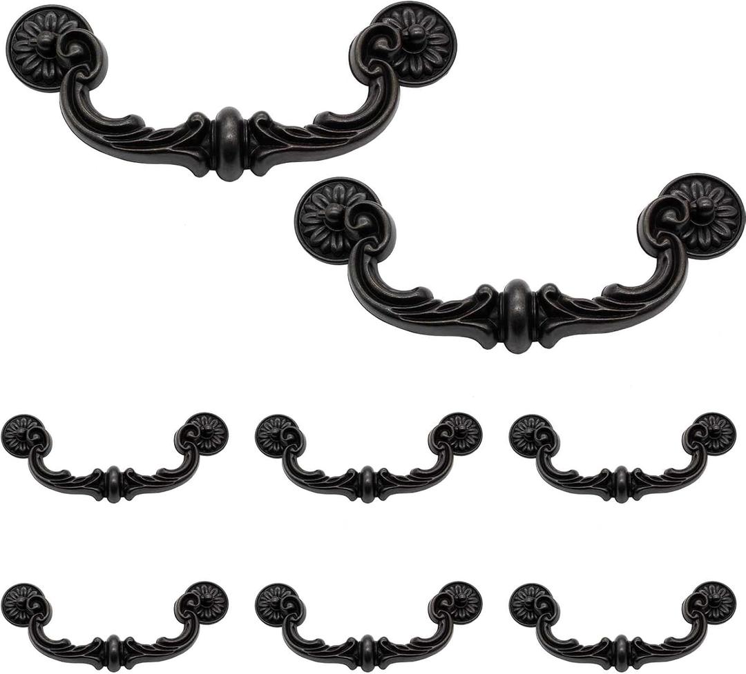 Biaungdo 8 Pcs 151mm/6 Hole Center Pull Handles, Zinc Alloy Rustic Vintage Style Drop-Down Bail Swing Dresser Pull Handle Antique Drawer Handles for Kitchen, Cabinet (7.3" Total Length)