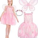 Girls Fairy Costume, Princess Dress Wings Tutu Sequin Suit for Kids Halloween Party Fancy Dress Up Dresses 4-6Y