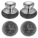 Onewly 2Pack Steel Wool Scrubber Set, Stainless Steel Scrubber with Stainless Steel Handle, for Cleaning Dishes, Cast Iron, Stock Pots, Pans, Griddles, Grills