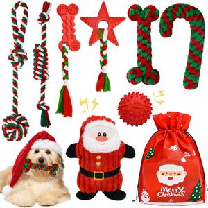 Christmas Dog Toys, 9 Pack Dog Rope Toy, Puppy Chew Toy for Teething with Gift Bag, Plush Squeaky Toy, Christmas Stocking Stuffers for Small Medium Dogs