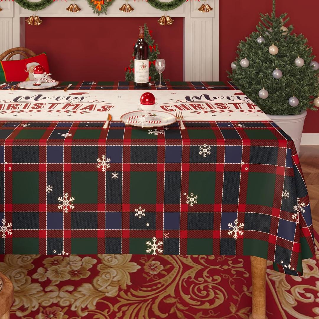 HOMOHEINI Christmas Rectangle Table Cloth, 100% Waterproof Tablecloth, Christmas Decorations for Home, Vinyl Tablecloth Plastic Table Cover for Party, Picnic, Dining, Outdoor 54" x 78", Crimson Checked