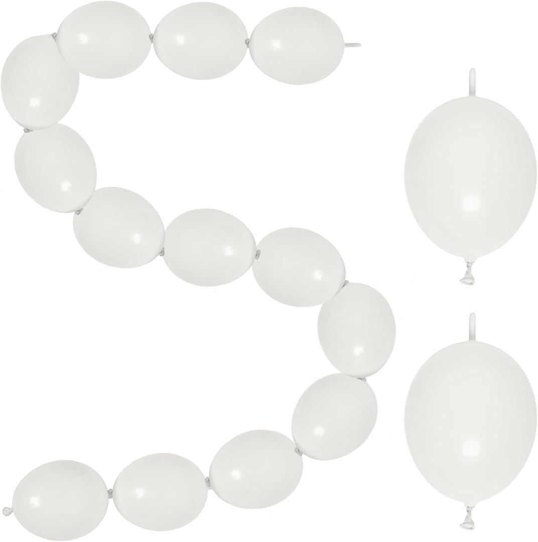 100 Pcs White Quick Link Balloons Metallic 6 Inch Latex Connected Linking Balloons Pearl White for DIY Balloon Wall Arches Chains Garland Background Birthday Party Wedding Graduation Arch Party Decor