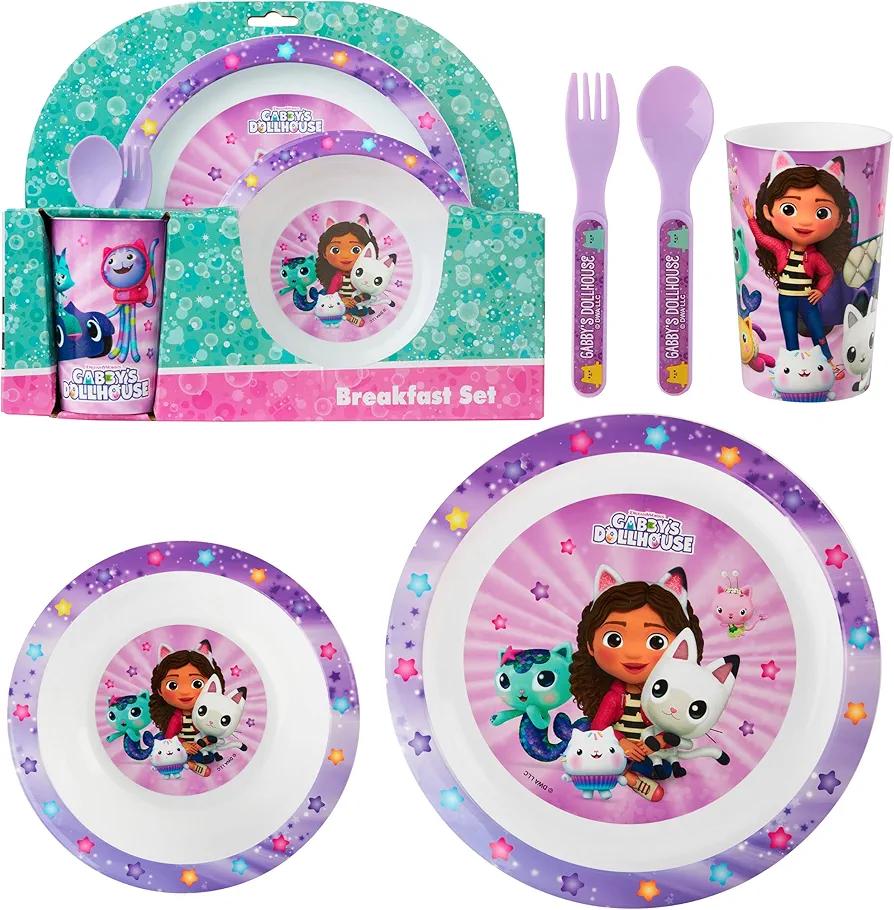 Get Trend Gabby's Dollhouse Dinnerware Sets for Kids, 5 Pc Tableware, Plate, Bowl, Cup, Spoon, Fork, Plates and Bowls Set, Gifts for Kids (Multi Gabby's Dollhouse)