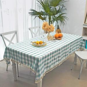 Checkered Tablecloth Rectangle, Heavy Weight Wrinkle Free Cotton Gingham Table Cloth Plaid Table Cover for Spring Summer Picnic Kitchen Dinner Restaurant Outdoor Party55x84, Aqua