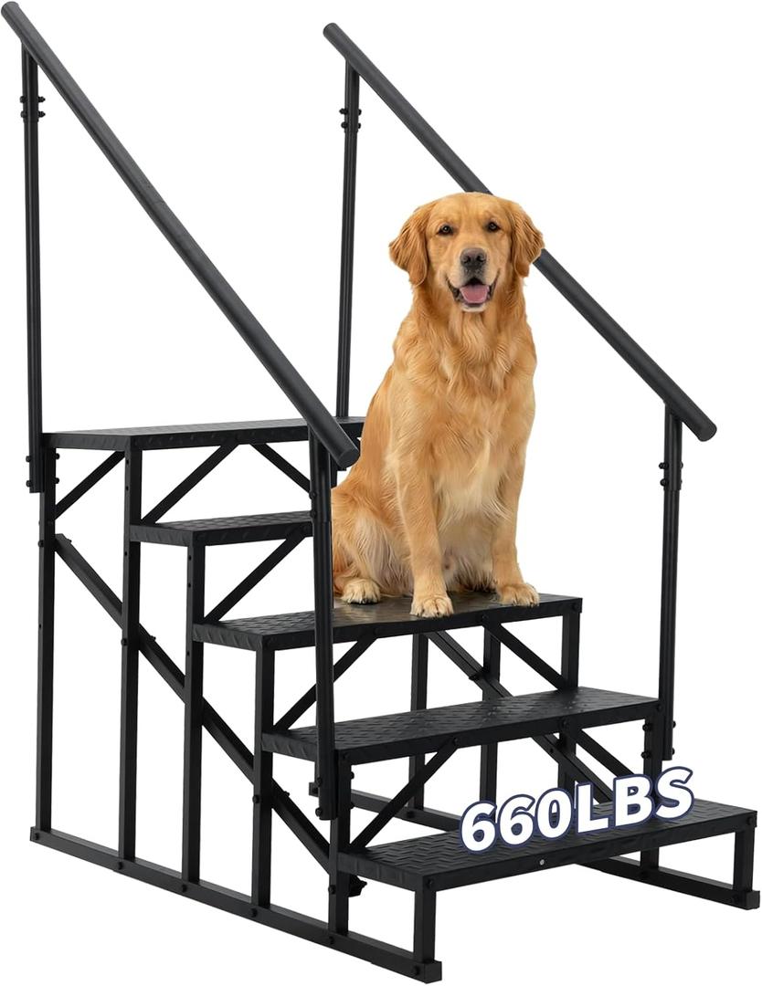 RV Steps with Dual Handrails,5-Step Portable Outdoor Stairs Heavy-Duty Mobile Home Ladder for Camper, Travel Trailers, Hot Tub, Dock & Porch Entry with Anti-Slip Handrail 27.16"l*53.15"w*67.87"h