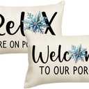 2Pack Winter Porch Decorative Pillow Covers Welcome to Our Porch with Blue Snowflake Design Pillowcases Christmas Season Holiday Cushion Covers 20 x 12 inches(Blue)