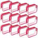 Weewooday 12 Pieces Clear Makeup Bags Cosmetic Storage Bags PVC Zipper Pouches Travel Waterproof Makeup Plastic Case for Women Organizing Toiletries Traveling Bathroom (Medium, Rose Red)